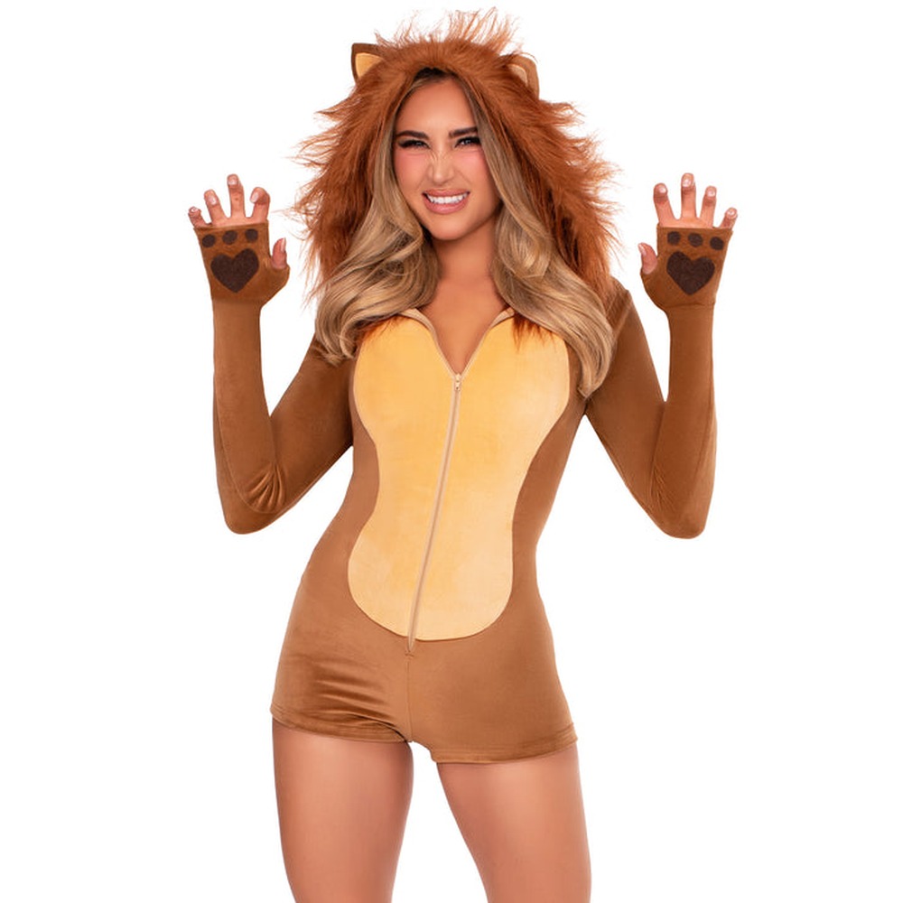 Leg Avenue - Comfy Lion UltraSoft Velvet Romper Costume - Marron